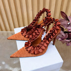 Women's Pleated Lace Pointed Toe High Heel Sandals