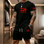 Men's Casual Round Neck T-Shirt and Drawstring Shorts Set