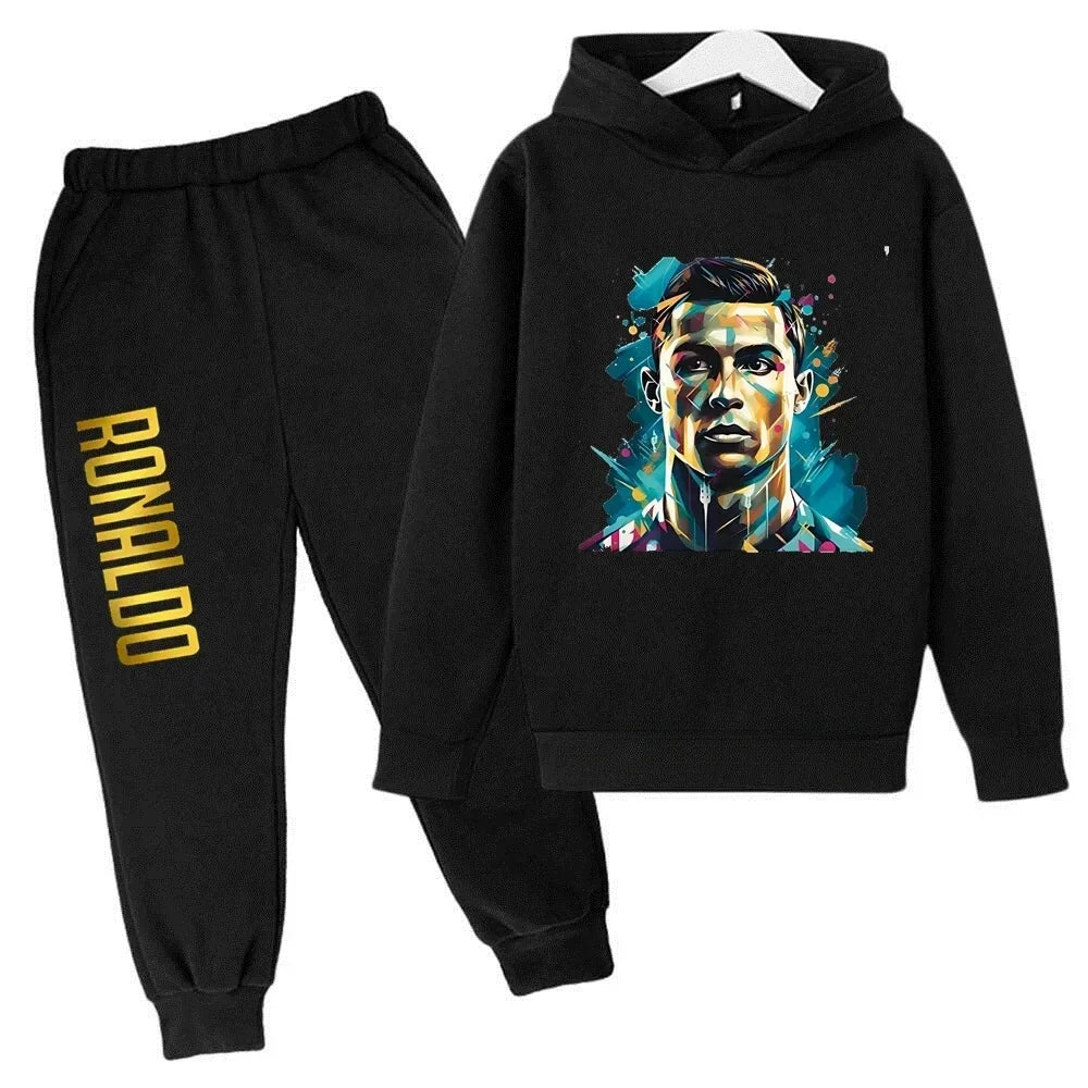 Kids' Ronaldo CR7 Print Hoodie Sweatshirt Pants Two-Piece Set