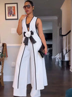 Women's Bow Applique Sleeveless Top Wide Leg Pants Set