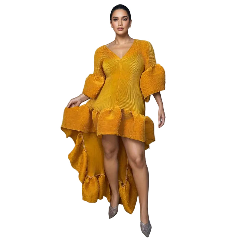 Women's Pleated Solid Kaftan Maxi Dress