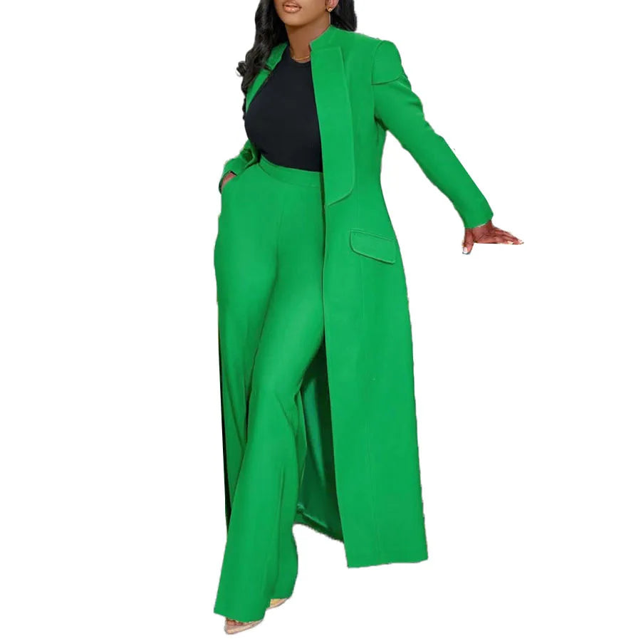 Women's Longline Blazer Wide Leg Pants Set
