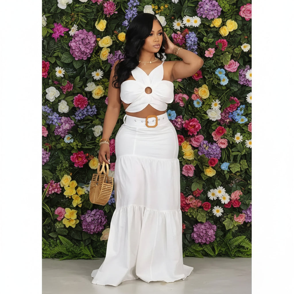 Women's Halter Crop Top and Swing Maxi Skirt Two Piece Set