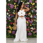 Women's Halter Crop Top and Swing Maxi Skirt Two Piece Set