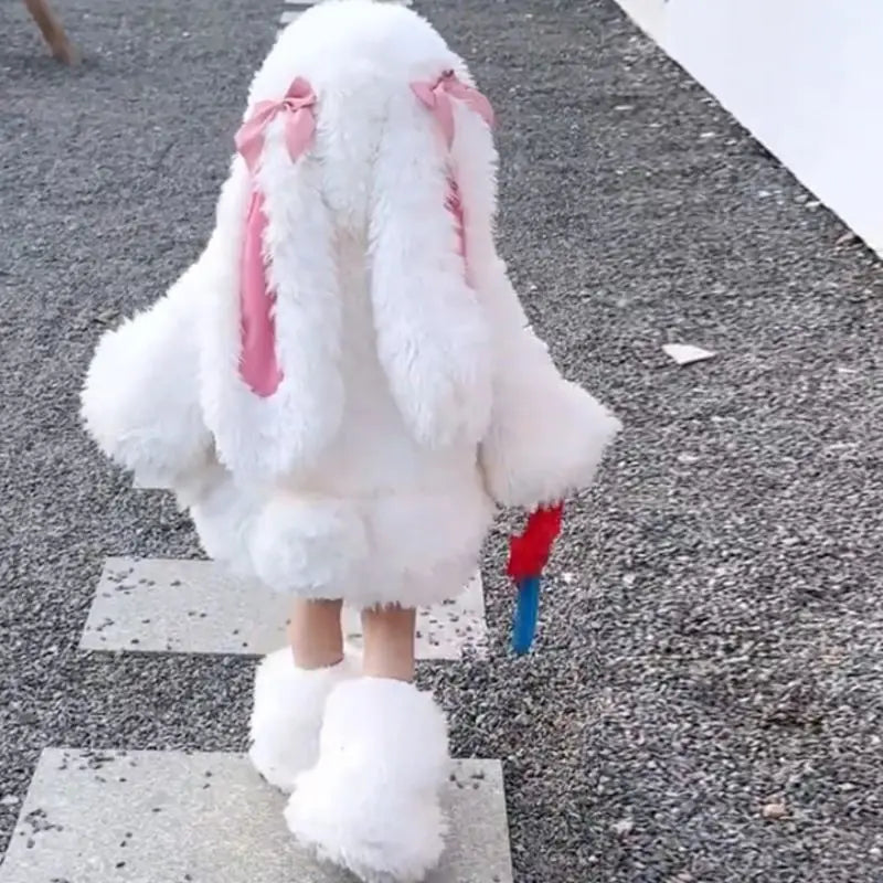 Kids' Cartoon Plush Rabbit Cosplay Costume Winter Warm Set