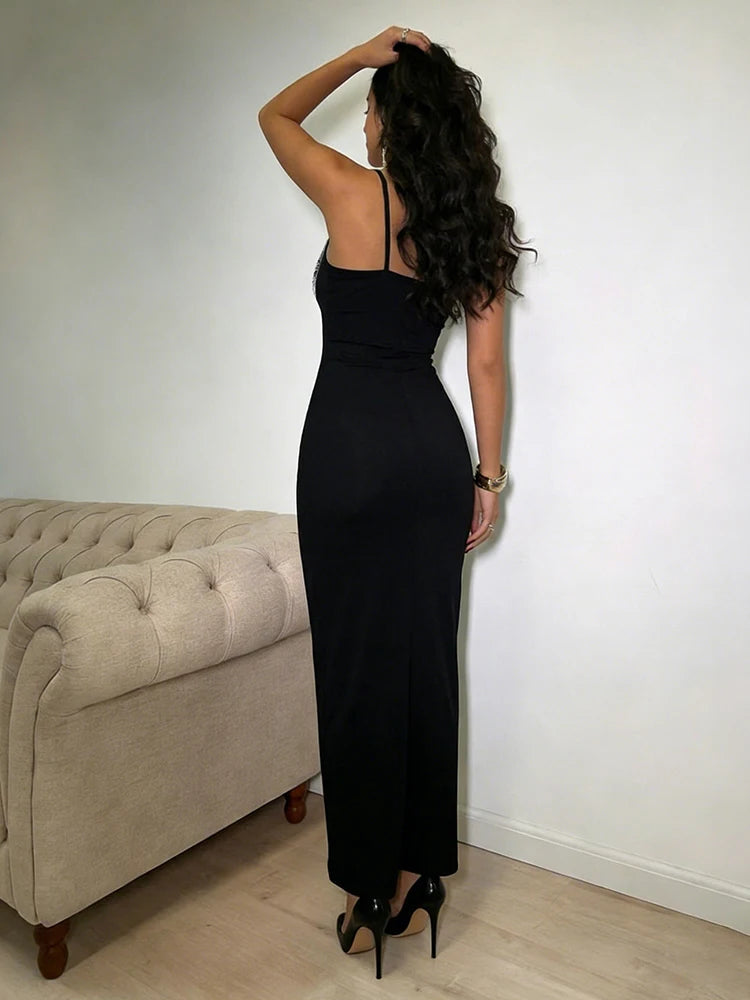 Women's Sexy Tassel Irregular Skew Collar Backless Maxi Dress
