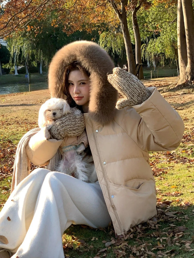 Women's Thick Warm Hooded Faux Fur Collar Winter Puffer Coat