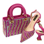 Women's Pointed Toe Rhinestone Heels and Handbag Set