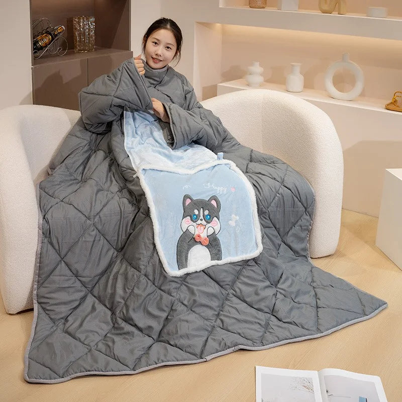 Wearable Fleece Blanket and Cozy Sherpa Hoodie Wrap