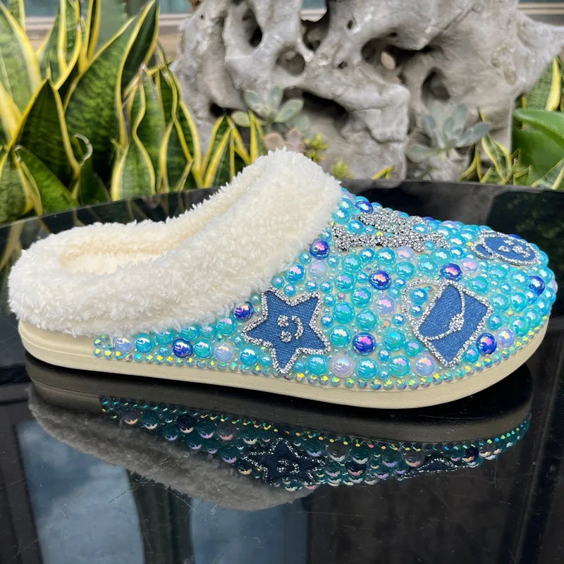 Women's Winter Warm Thick-Soled EVA Diamond Sandal Clog Slippers