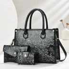 Women's Embossed Shoulder Bag and Crossbody Purse 3-Piece Set
