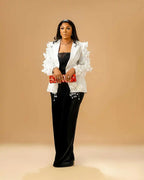 Women's Vintage Pearls Beaded Blazer Jacket Evening Gown