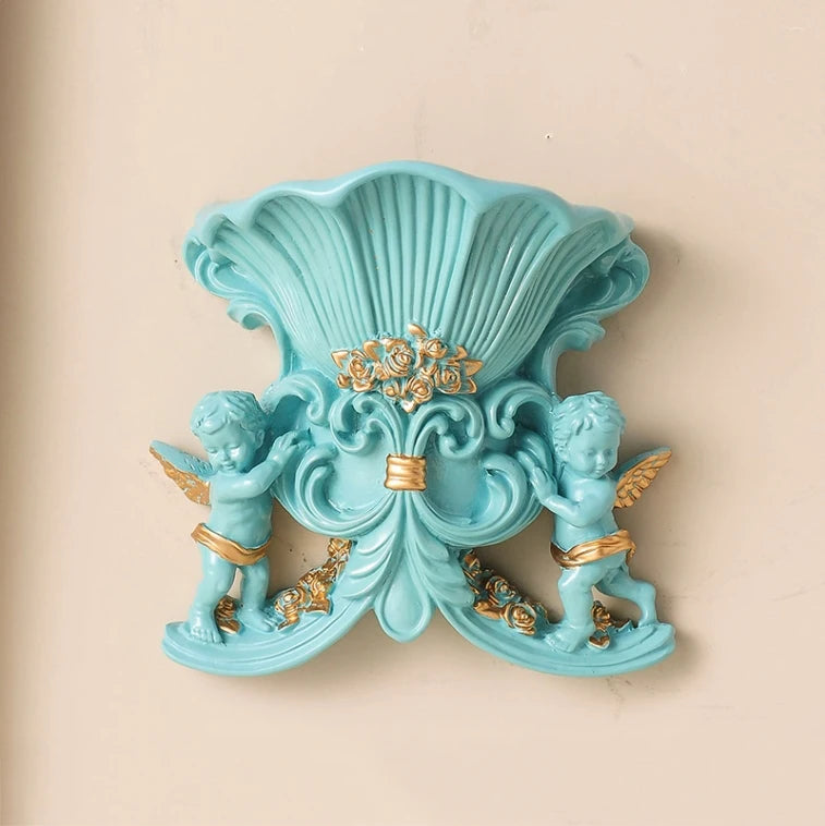 European Resin Angel Wall Vase and Planter Mural Ornament