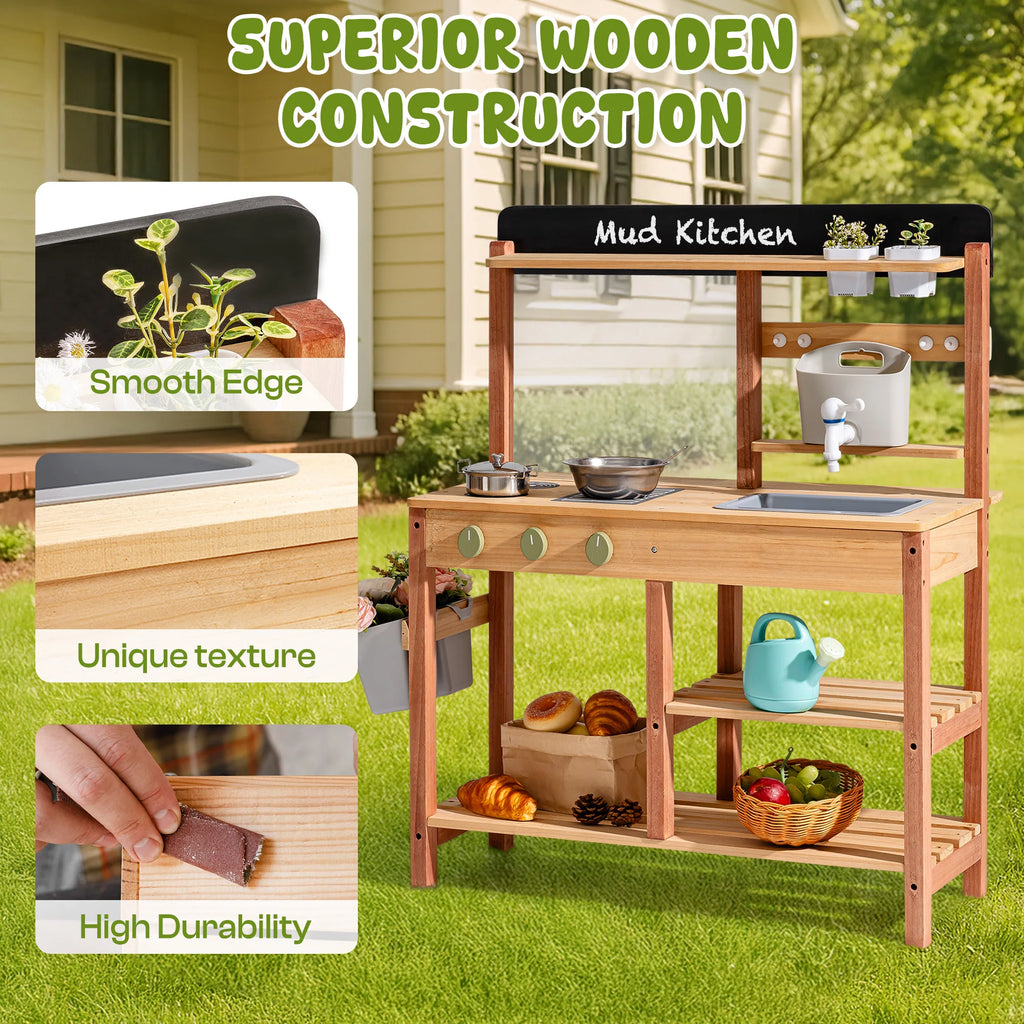 Kids Wooden Outdoor Mud Pretend Play Kitchen Toy Set WHXXX