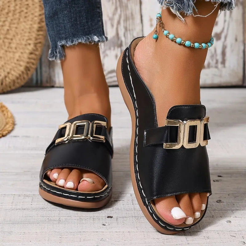 Women's Casual Thick Bottom Sandals with Metal Buckle
