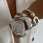 Women's Fashion Statement Rhinestone Watch Shaped Heavy Metal Spring Bangles