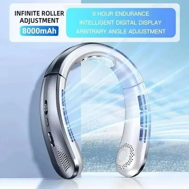 Portable Bladeless Hanging Neck Fan with LED Digital Display 2027