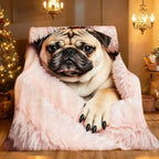 Pug Dog Flannel Blanket and Decorative Couch Throw