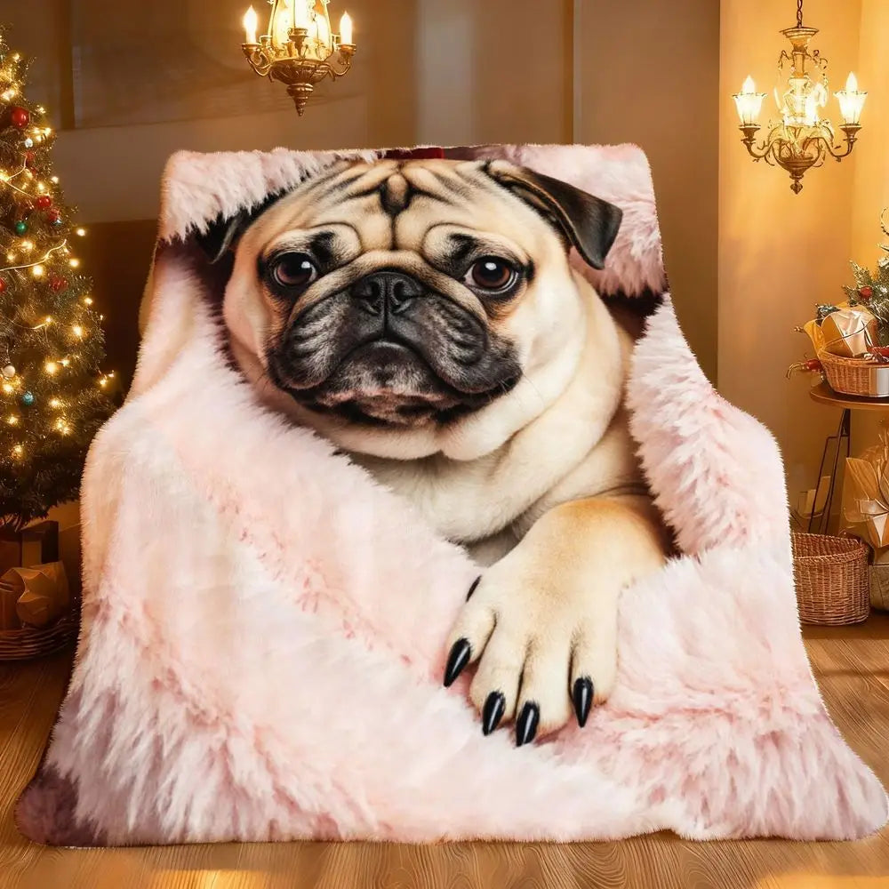 Pug Dog Flannel Blanket and Decorative Couch Throw