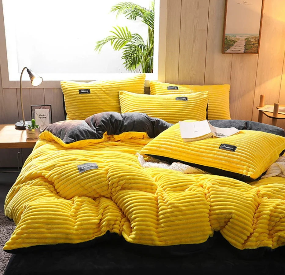 Warm Coral Fleece Duvet Cover and Plush Bedding Set
