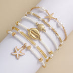 Women's Fashion Bohemian Shell Starfish Stacked Pearl Bead Bracelet Set