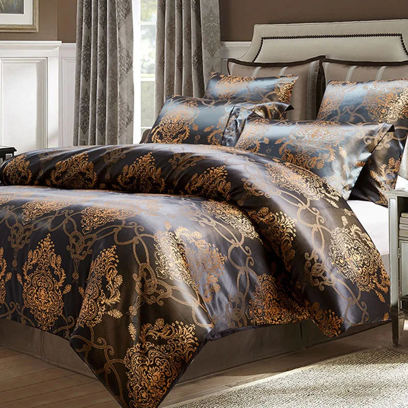 European Satin Jacquard Duvet Cover and Smooth Bedding Set