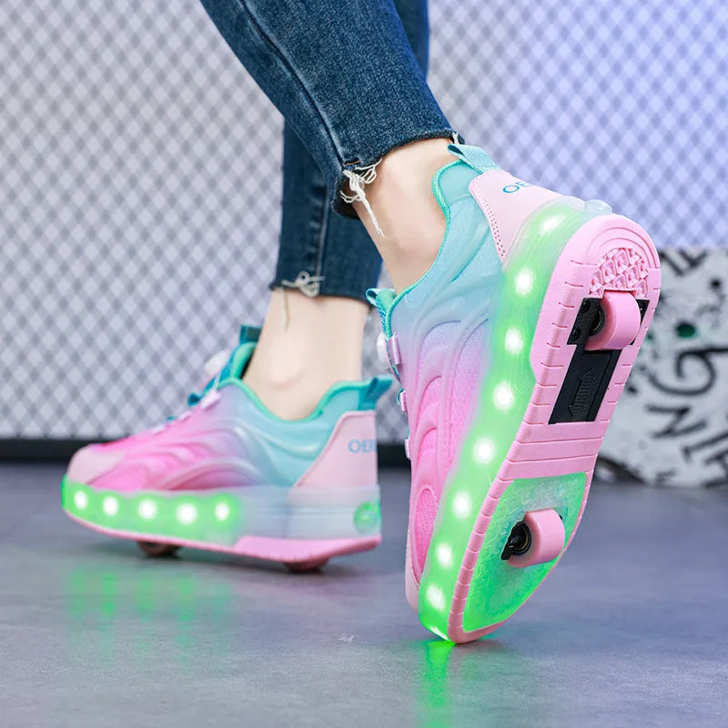 Kids' Two-Wheel USB Charging LED Light Roller Skate Sneakers