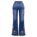 Women's High Stretch Flared Jeans with Embroidery Royal Blue