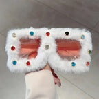 Women's Trendy Furry Rhinestone Square Oversized Sunglasses