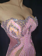 Women's Sexy Mesh Sequins Crystal Stage Performance Maxi Dress