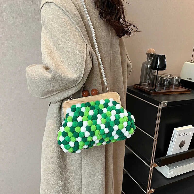 Women's Candy Color Pearl Shell Crossbody Handbag