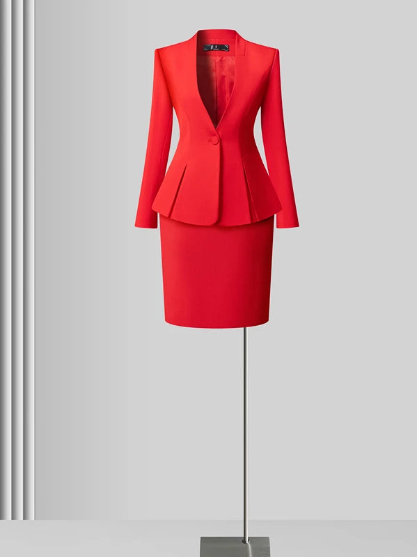 Women's Solid Long Sleeve Blazer Flare Pants Suit