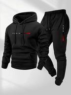 Men's Letter Print Fleece Hoodie Sweatshirt Pants Set