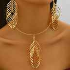 Women's Fashion Elegant Fringed Leaf Collar Necklace and Earrings Jewelry Set