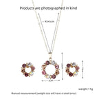 Women's Fashion Elegant Stained Glass Circle Necklace and Earrings Jewelry Set
