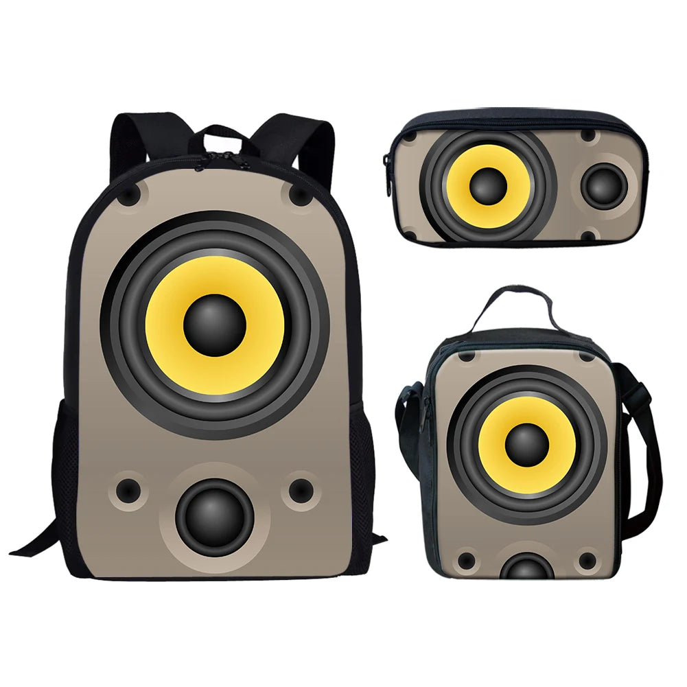 Kids' 3D Audio Speaker Print 3-Piece Backpack Lunch Bag and Pencil Case Set