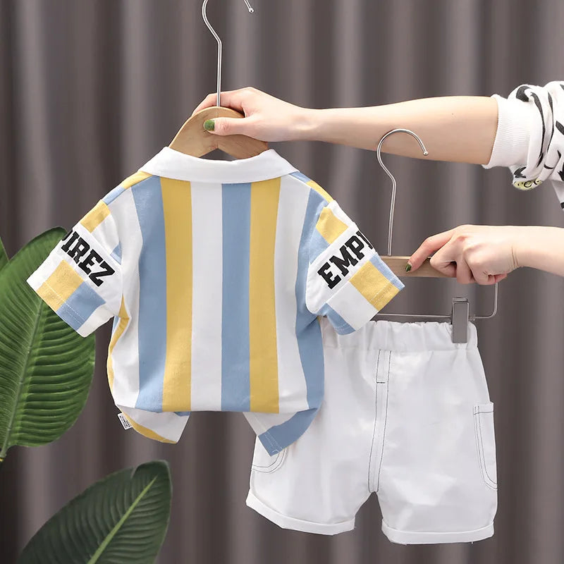 Boys Cotton Striped Shorts Set 2-Piece Summer Casual Playwear