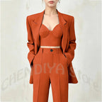 Women's Single Button Tailored Blazer and Pants Suit Set