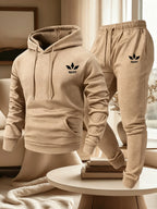 Men's Warm Fleece Lined Printed Hoodie and Jogger Pants Tracksuit Set