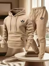 Men's Warm Fleece Lined Printed Hoodie and Jogger Pants Tracksuit Set