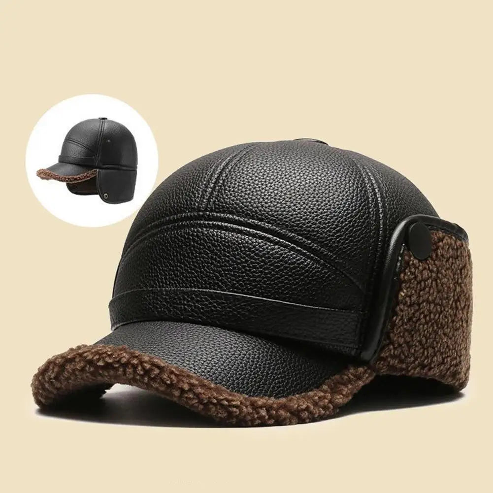 Unisex Winter PU Leather Thermal Earmuff Flat Cap