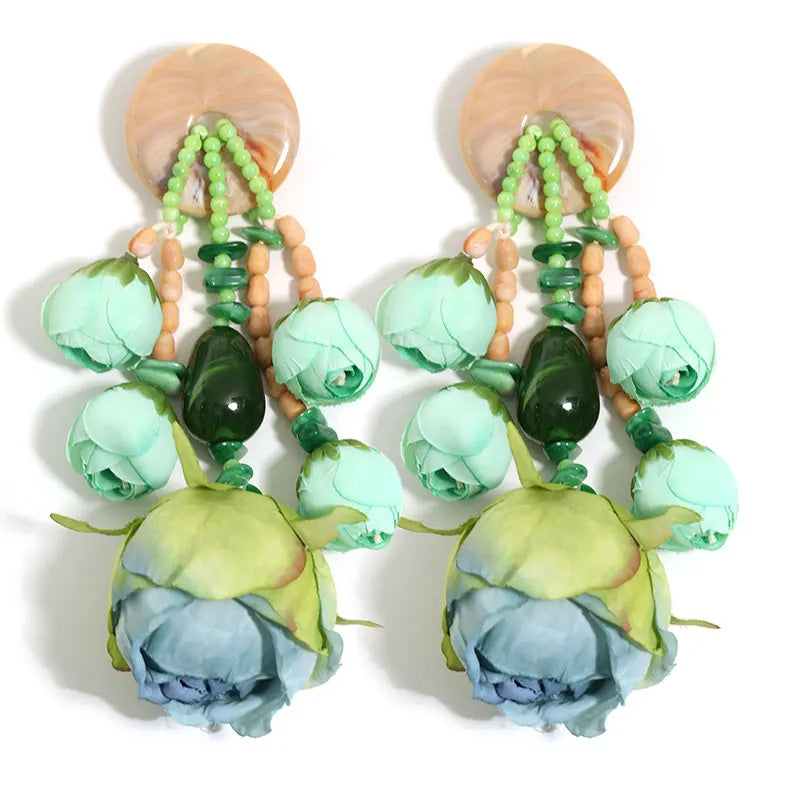 Women's Trendy Bohemian Simulation Rosebud Beaded Dangle Earrings