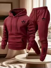 Men's Warm Fleece Lined Printed Hoodie and Jogger Pants Tracksuit Set