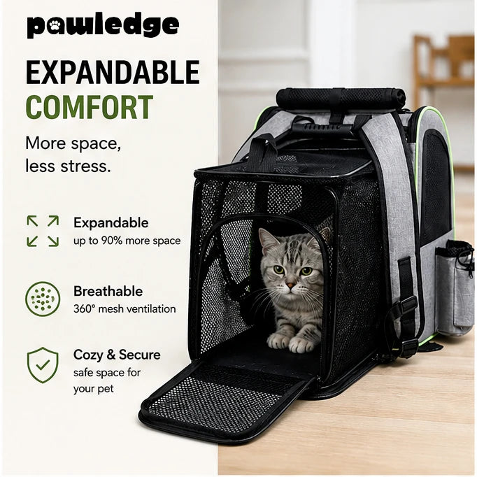 Expandable Pet Carrier Backpack Breathable Travel Bag for Cats and Small Dogs