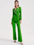Women's Single Button Blazer and Flared Pants Suit Set