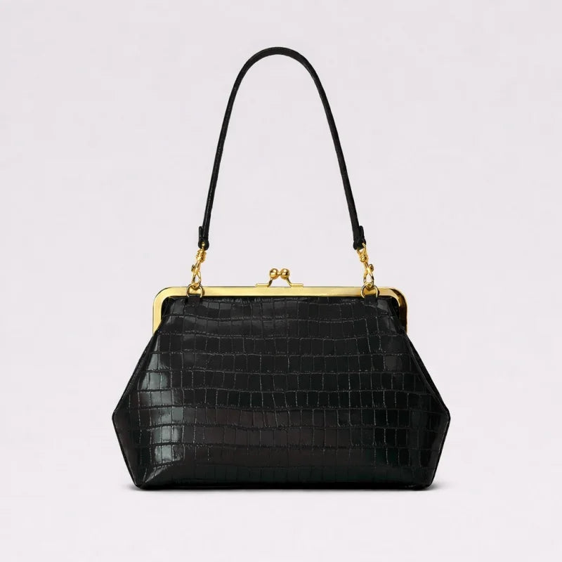 Women's Retro Kiss Lock Frame Shoulder Clutch Bag