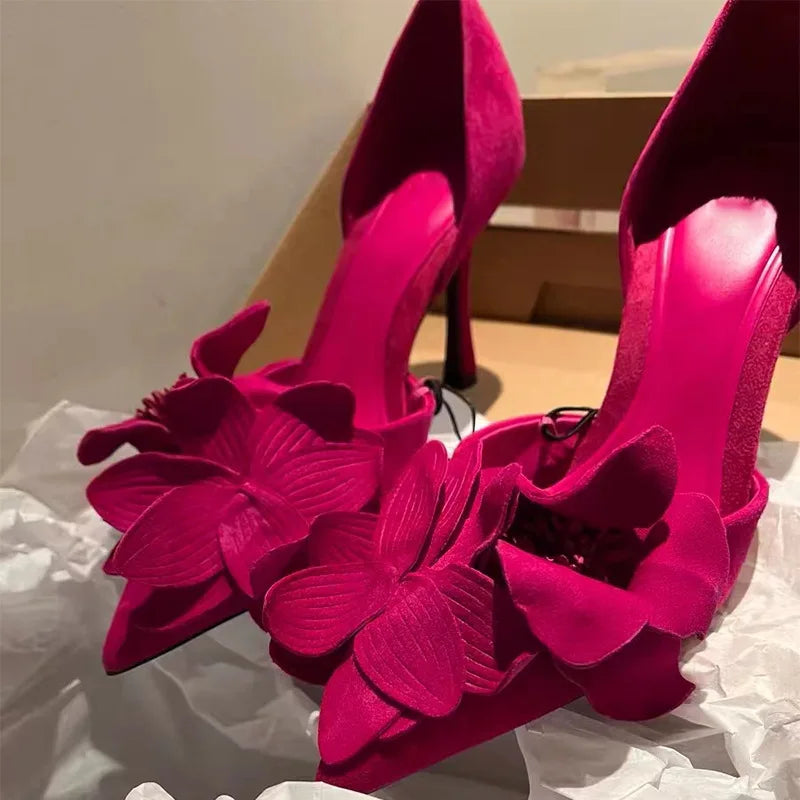 Women's Pointed Toe Flower Slingback Stiletto Pumps
