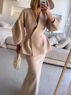 Women's Puff Sleeve Blazer and Skirt Set