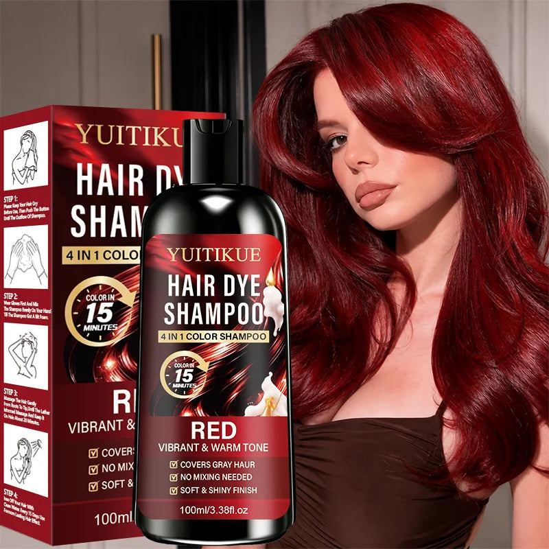 Unisex 4-in-1 Vibrant Red Fast Hair Color Dye Shampoo YU-01-185 3.4 fl oz
