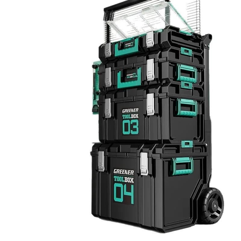 Rolling Toolbox with Pull Rod and Stacking Storage Box